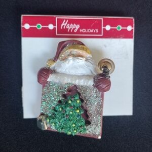 Santa Claus Brooch with Glittering Christmas Tree